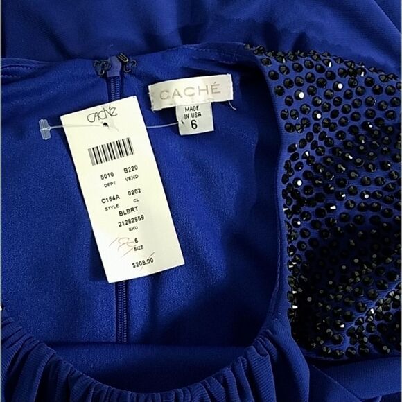 Cache Royal Blue Studded Ruched Cocktail Dress 6 - Picture 7 of 8